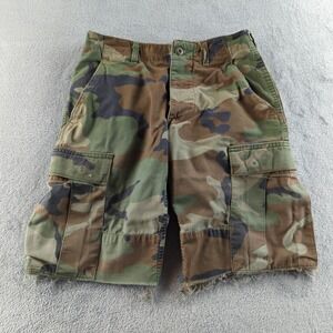 Vintage 90s US Military Shorts Mens 26 Woodland Camo BDU Cargo Cut Off Ripstop